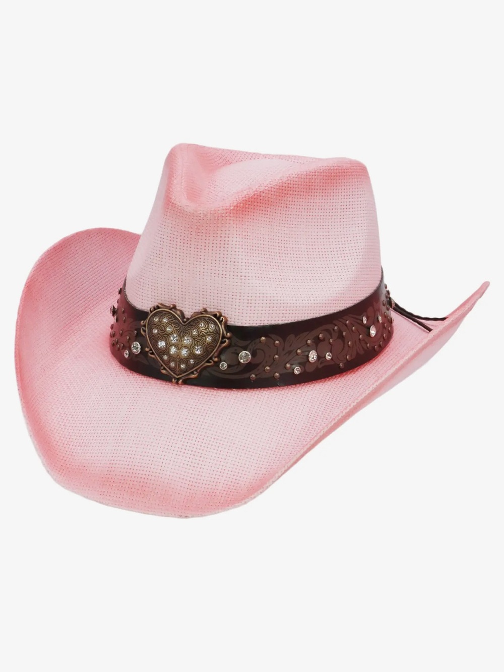 Baby pink Western Straw Cowgirl Hat with Heart Concho
